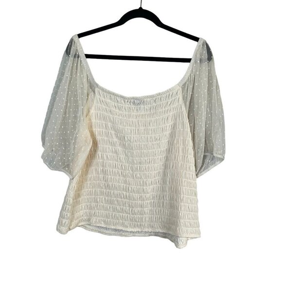 Torrid Top Milkmaid 4X Cream Swiss Dot Mesh Feminine Coquette Smock Crop Boho - Picture 9 of 13